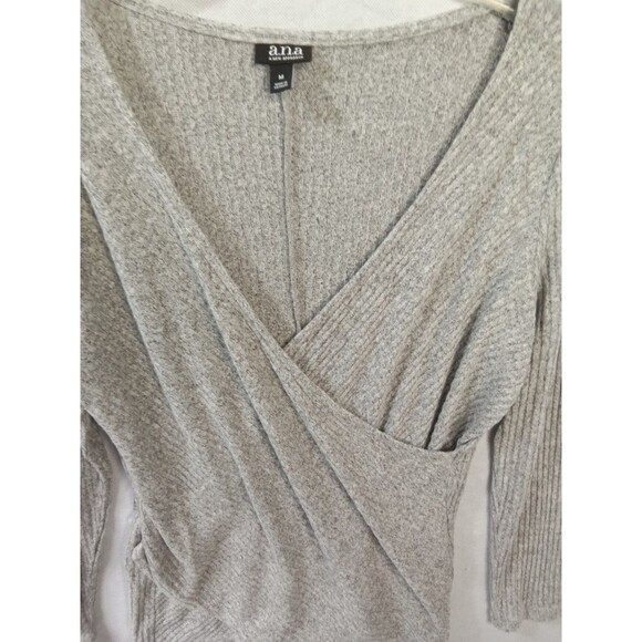 Anna Womens Medium gray ribbed wrap  long sleeve‎ v neck 90's - Picture 4 of 6